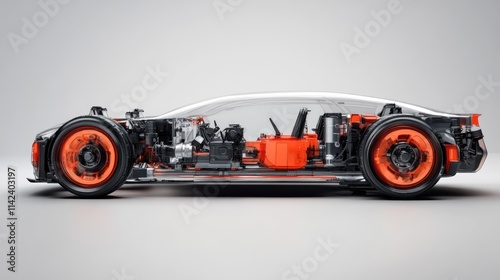 A futuristic car design concept, showcasing a vehicle built for easy disassembly and material recovery, supporting a circular economy approach