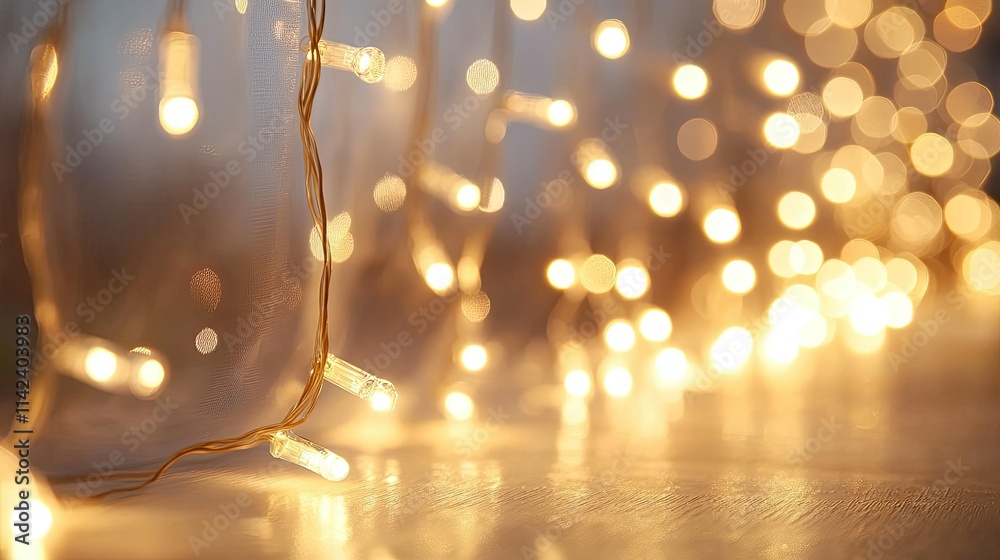Fototapeta premium Warm Golden Lights Festive String Lights Blurred Background