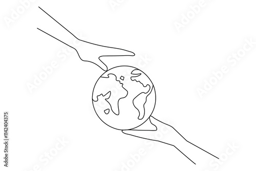 Earth glove continuous single line art and isolated outline vector illustration
