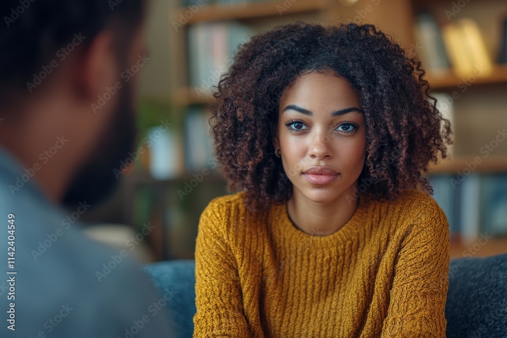 female have a conversation in a depressed therapy session with psychologist in office, Generative AI female have a conversation in a depressed therapy session with psychologist in office, Generative AI