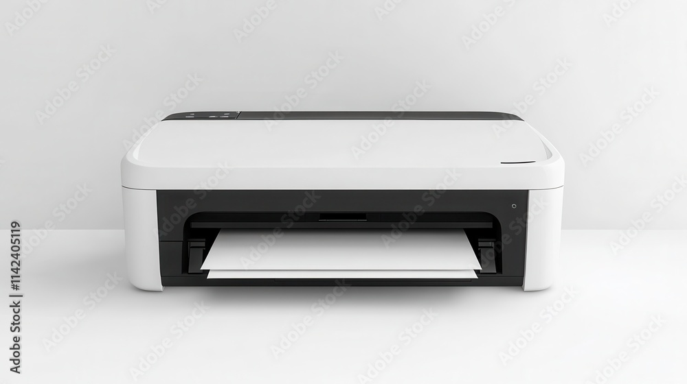 Modern White Multifunction Printer on Clean Surface Modern White Multifunction Printer on Clean Surface