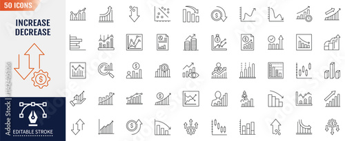 Increase and Decrease line Editable Stroke Icons set. Vector Illustration. Containing Icons: chart, graph, arrow, and more.