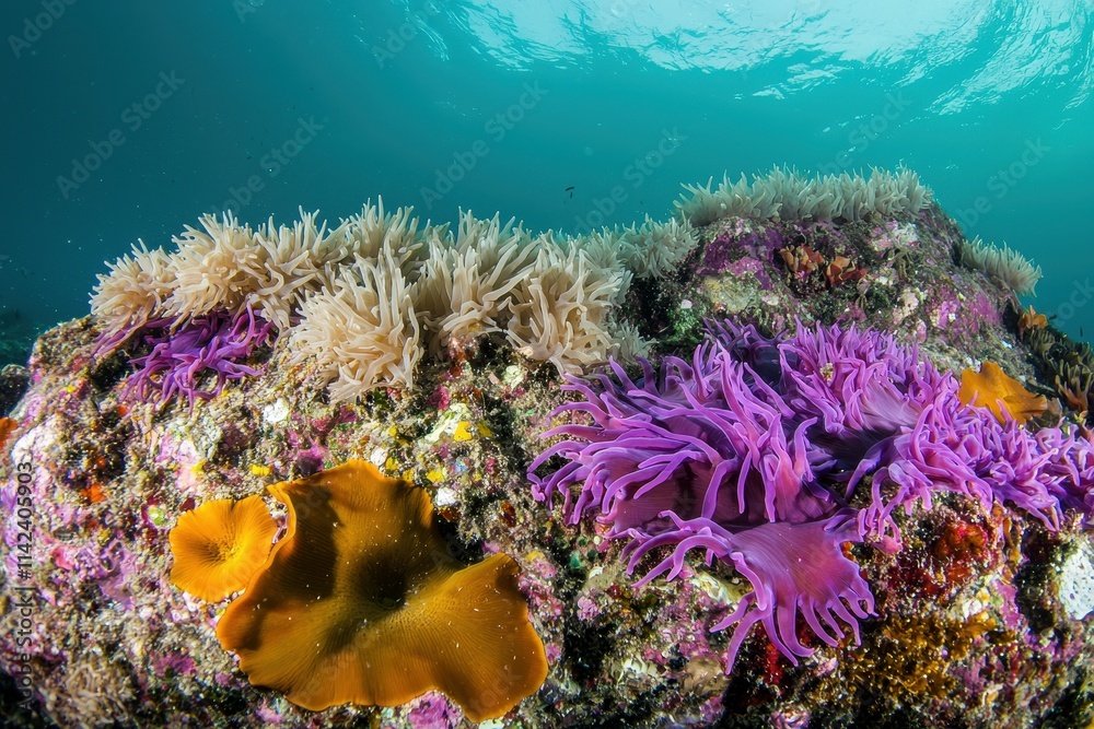 Obraz premium Colorful Marine Algae: Vibrant marine algae of various colors and shapes 