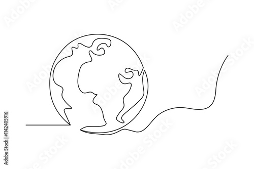 Earth glove continuous single line art and isolated outline vector illustration
