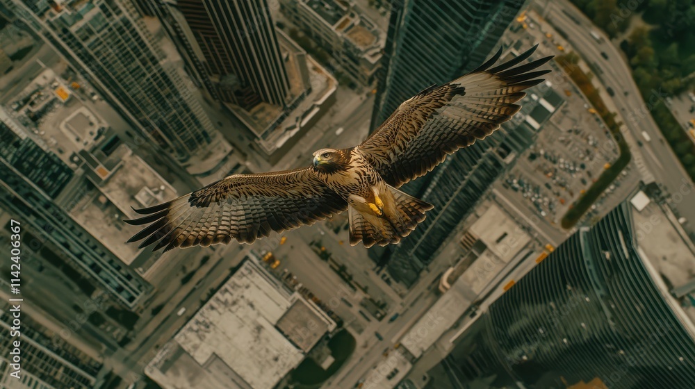 Majestic Eagle Soaring Above Urban Landscape, Capturing the Contrast Between Nature and Modern Architecture in a Dynamic Aerial Perspective Majestic Eagle Soaring Above Urban Landscape, Capturing the Contrast Between Nature and Modern Architecture in a Dynamic Aerial Perspective