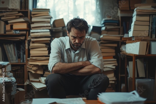 lay off workers. Sad fired Businessman feeling stress after losing his job in the office, Generative AI