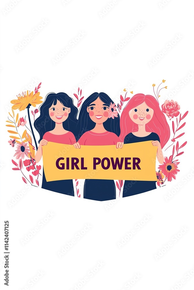 Illustration of three women holding Illustration of three women holding