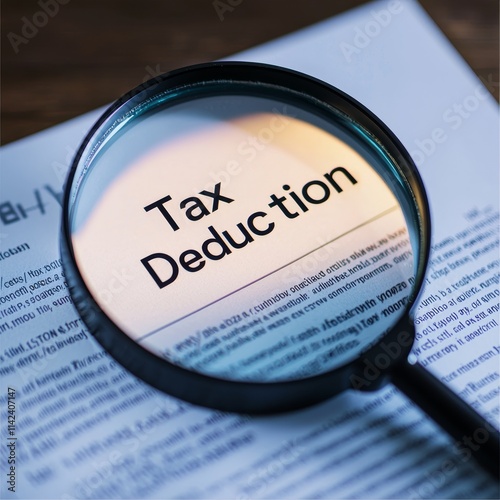Wallpaper Mural Tax benefits deduction concept. Magnifying glass over tax deduction document. Torontodigital.ca
