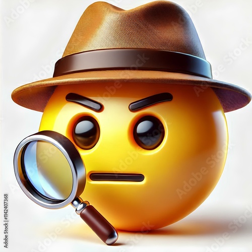 3D Emoji of a Detective with Magnifying Glass on White Background