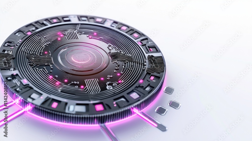 Futuristic abstract digital display with vibrant geometric shapes and lighting