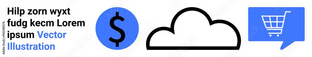 Dollar sign, cloud storage, shopping cart in speech bubble. Ideal for e-commerce, business transactions, online shopping, financial services, cloud computing, digital marketing, user interface Dollar sign, cloud storage, shopping cart in speech bubble. Ideal for e-commerce, business transactions, online shopping, financial services, cloud computing, digital marketing, user interface