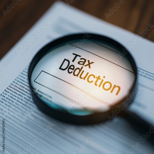 Wallpaper Mural Tax benefits deduction concept. Tax deduction highlighted under a magnifying glass. Torontodigital.ca