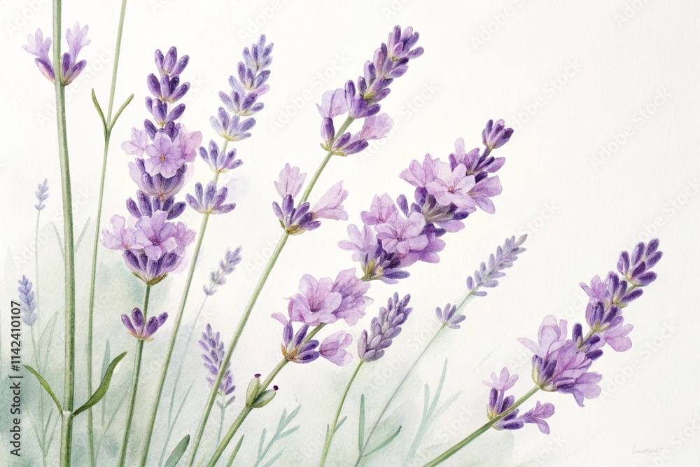 Naklejka premium Background Watercolor of delicate lavender on a white background