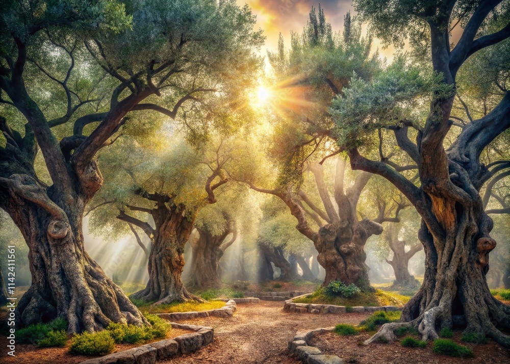 Obraz premium Ancient Olive Trees Garden Gethsemane Jerusalem Double Exposure Photography