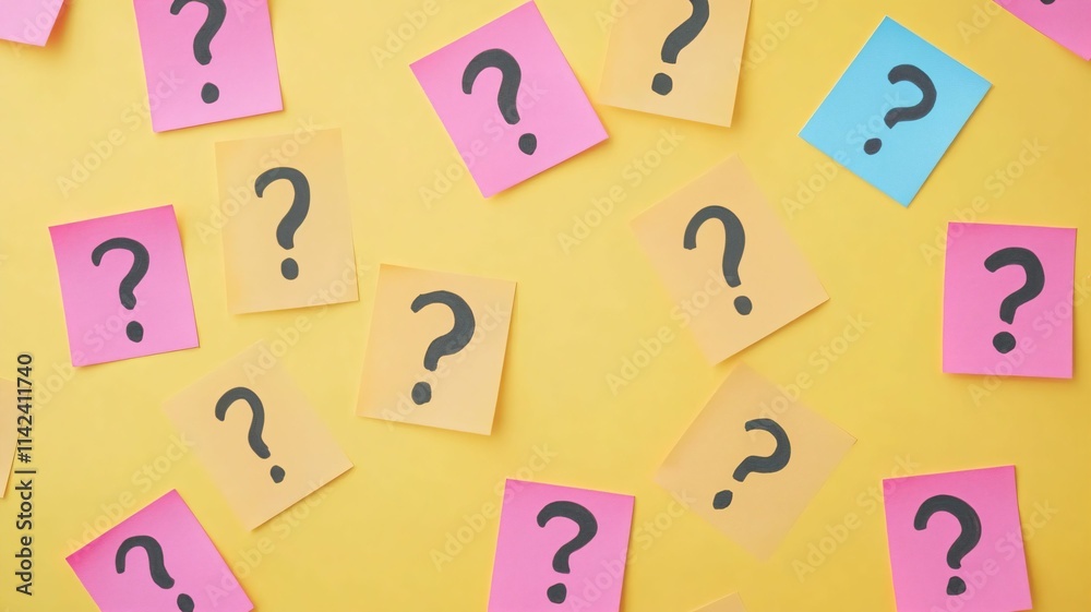 Question Mark on Sticky Notes on Yellow Background Question Mark on Sticky Notes on Yellow Background