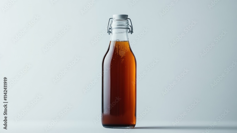Fototapeta premium Cold-brew coffee in a stylish eco-friendly glass bottle, perfect for on-the-go refreshment on solid white background,