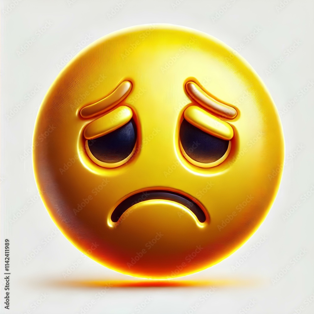 3D Yellow Sad Emoji with Shiny Surface and Detailed Shadows 3D Yellow Sad Emoji with Shiny Surface and Detailed Shadows