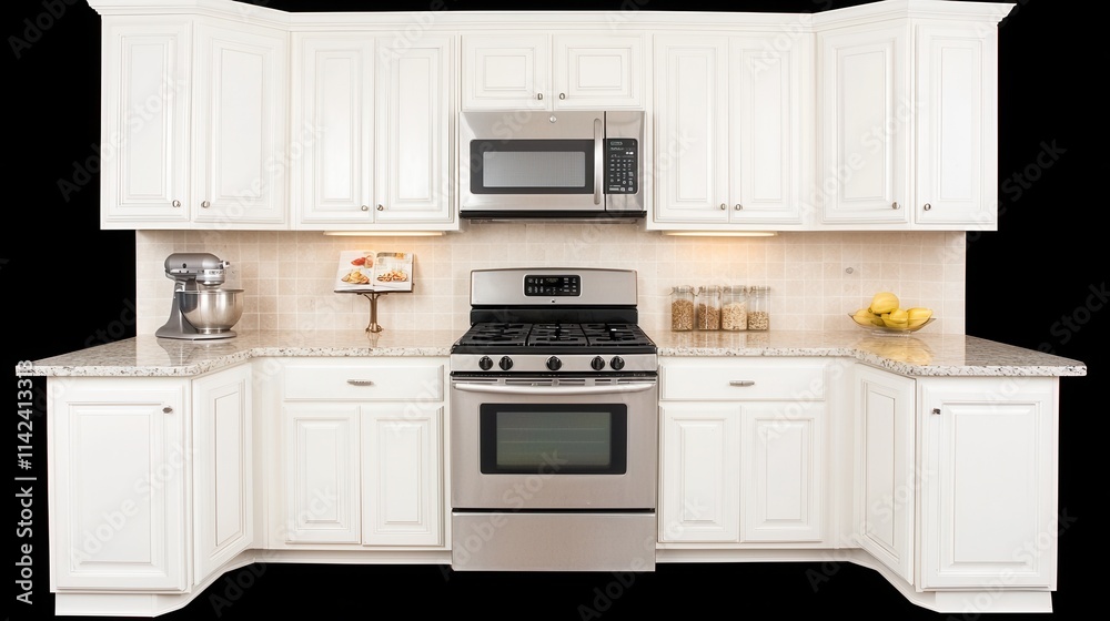 Fototapeta premium Bright and Clean Modern Kitchen Interior with Stainless Steel Appliances