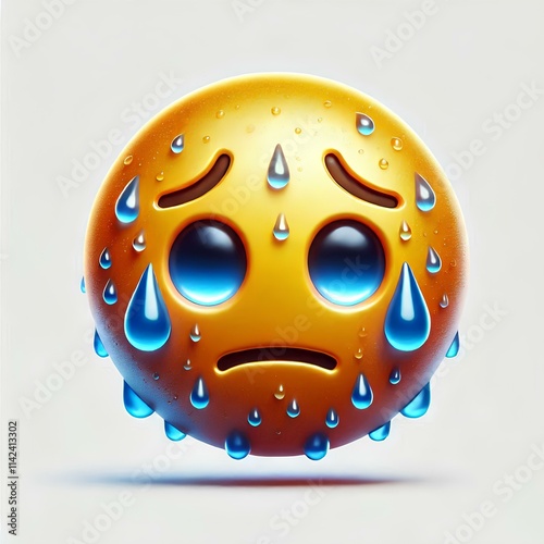 Detailed 3D Emoji of Cold Sweat Face on White Background