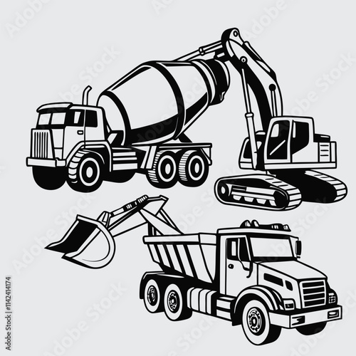 construction mixer vehicles image silhouette vector art and illustration