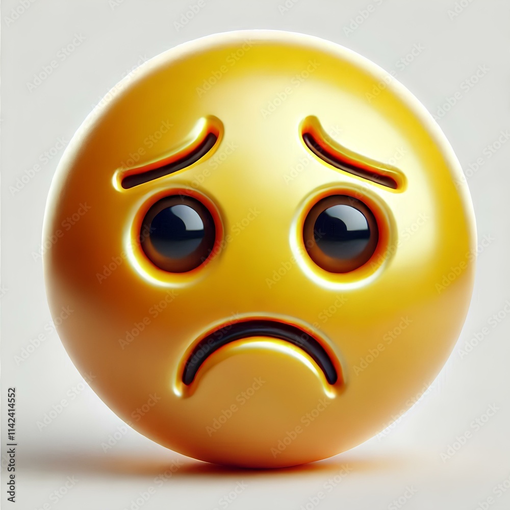 Realistic 3D Sad Emoji with Yellow Tone and Shiny Effect