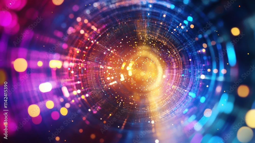 Digital tunnel of cyberspace with particles and lighting, Digital tunnel of cyberspace with particles and lighting,
