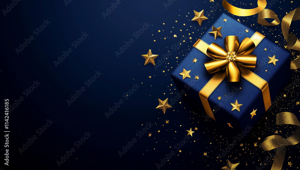 Dark blue Christmas gift with copy space Dark blue Christmas gift with copy space