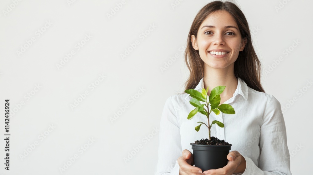 Female CEO in an eco-friendly workspace promoting sustainability and modern leadership on solid white background, Female CEO in an eco-friendly workspace promoting sustainability and modern leadership on solid white background,