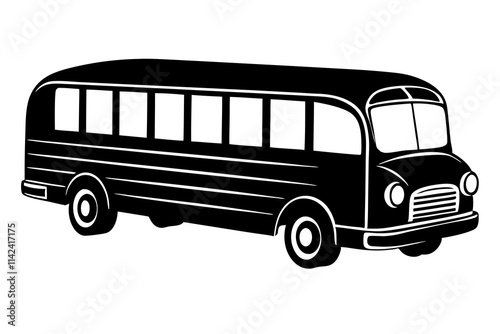 vintage retro school bus outline illustration on white background