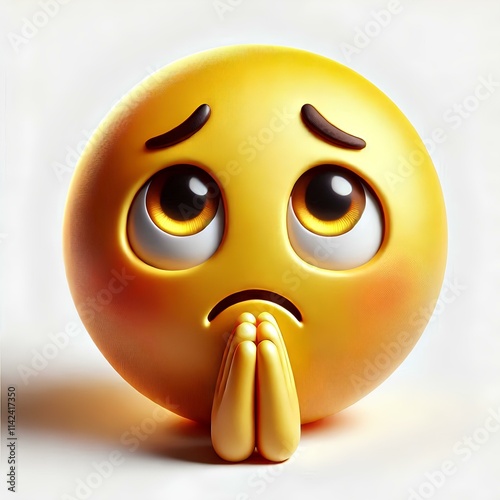 Shiny 3D Emoji of a Pleading Face on White Background