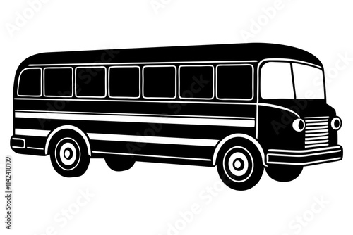 vintage retro school bus outline illustration on white background