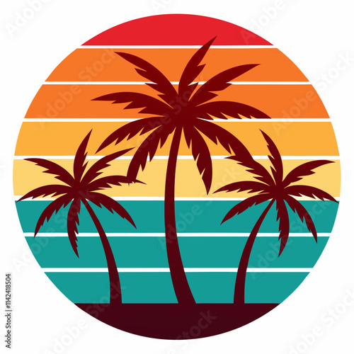  palm tree silhouette on retro vintage background t-shirt design