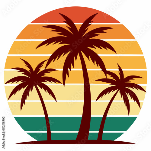  palm tree silhouette on retro vintage background t-shirt design