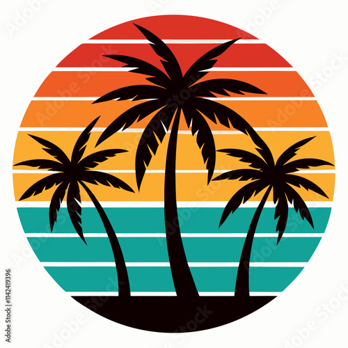  palm tree silhouette on retro vintage background t-shirt design