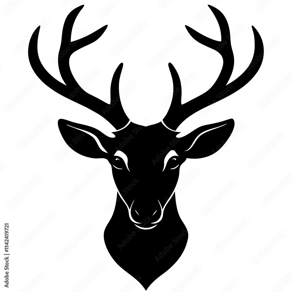 Naklejka premium deer head vector silhouette on white background