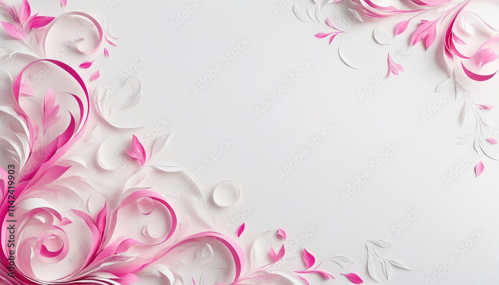White paper background with pink flourishes and copy space White paper background with pink flourishes and copy space
