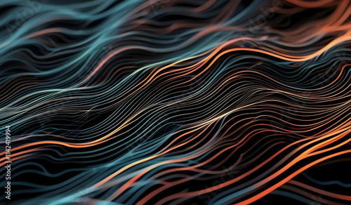 Colorful wavy neon lines background on black