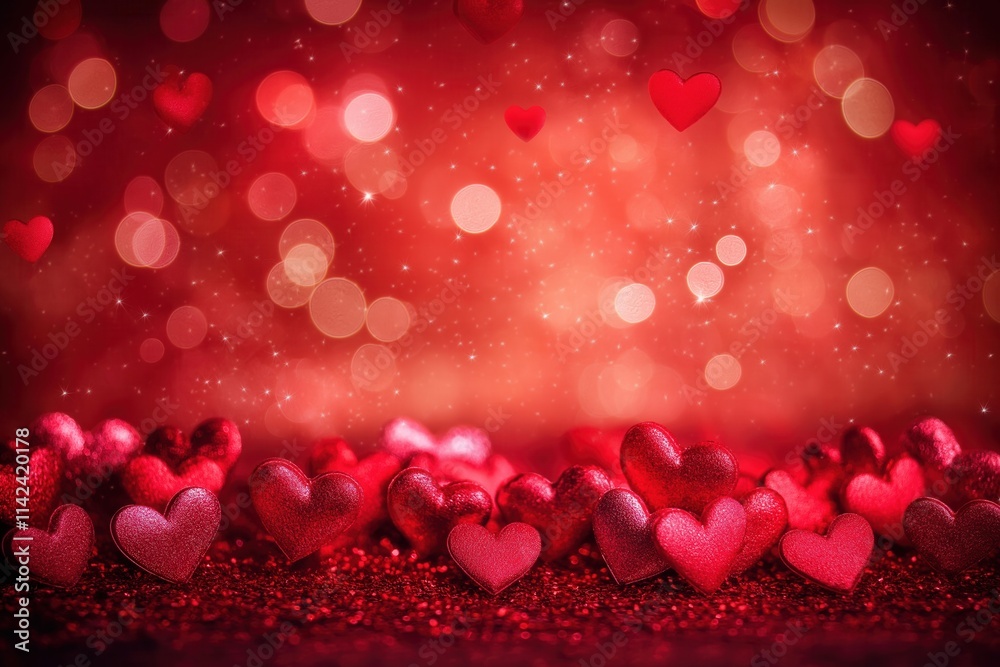 Sparkling Red Hearts with Bokeh and Glitter Background Sparkling Red Hearts with Bokeh and Glitter Background