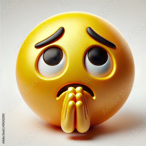 Yellow 3D Emoji of a Pleading Expression with Detailed Shadows