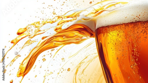 Refreshing Golden Beer with Vibrant Splash and Foam Captured in a Dynamic Moment of Fluid Motion for Beverage Enthusiasts and Visual Design Projects photo