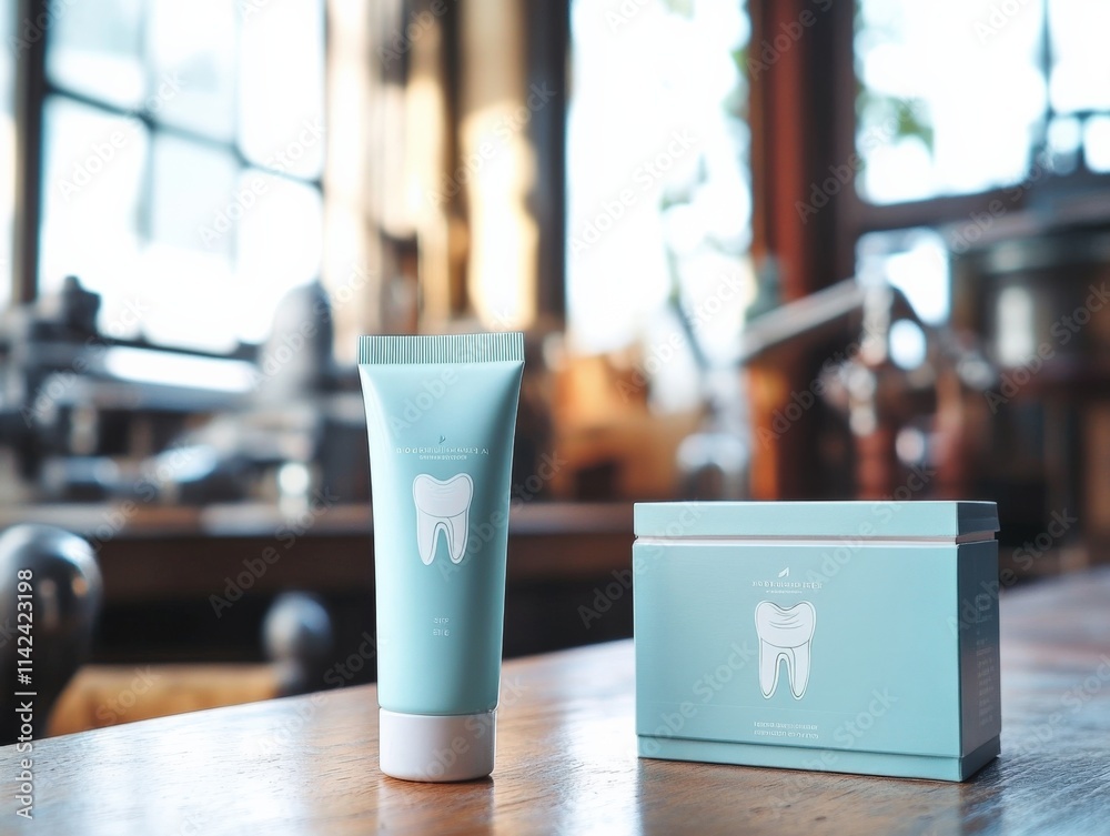 toothpaste tube and packaging on a wooden table toothpaste tube and packaging on a wooden table