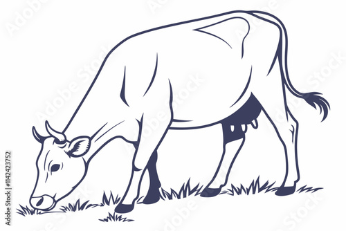 Cow Standing A side profile, silhouette of a standing cow with horns vector,  illustration on a white background