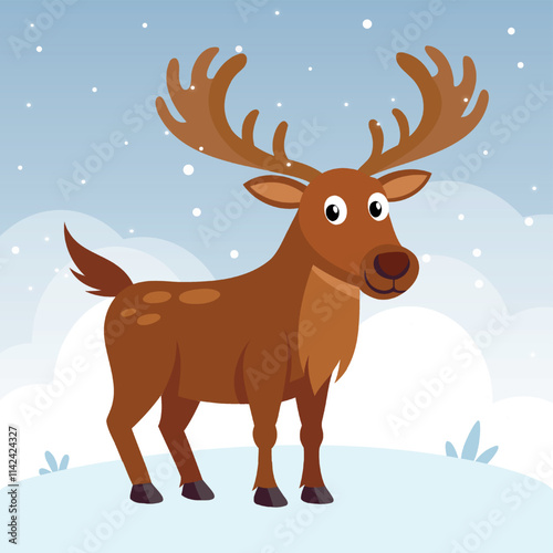 Cute and funny Moose. Baby Moose standing. Vector illustration Male bull elk with horns character with Horns design with flat color. Can be used for design of t-shirts, posters and Baby Shower party. photo