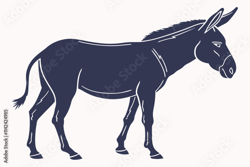 Donkey, A sturdy donkey silhouette with long ears and a calm stance vector silhouette on a white background