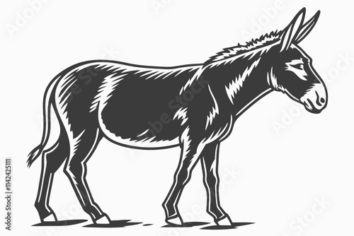 Donkey, A sturdy donkey silhouette with long ears and a calm stance vector silhouette on a white background