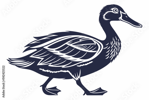 Duck Walking, A duck waddling with its neck extended vector silhouette on a white background