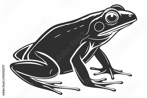 Frog, A frog in a crouched pose vector silhouette on a white background