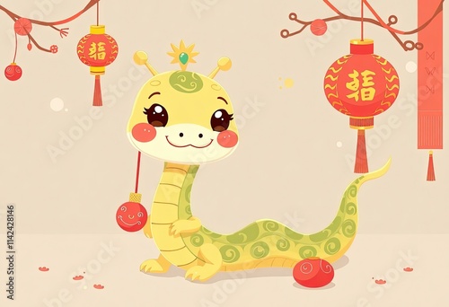 Happy New Year Snake With Lantern