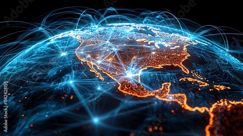 Wallpaper Mural Glowing Digital Map of Interconnected Global Internet Connectivity and Innovation Torontodigital.ca
