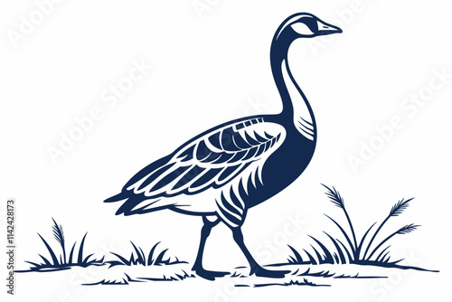 Goose, A tall goose standing with its neck curved elegantly vector silhouette on a white background